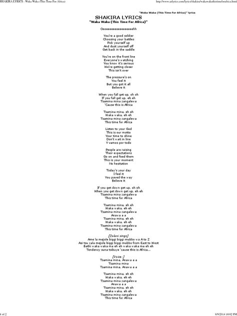 shakira lyrics in english